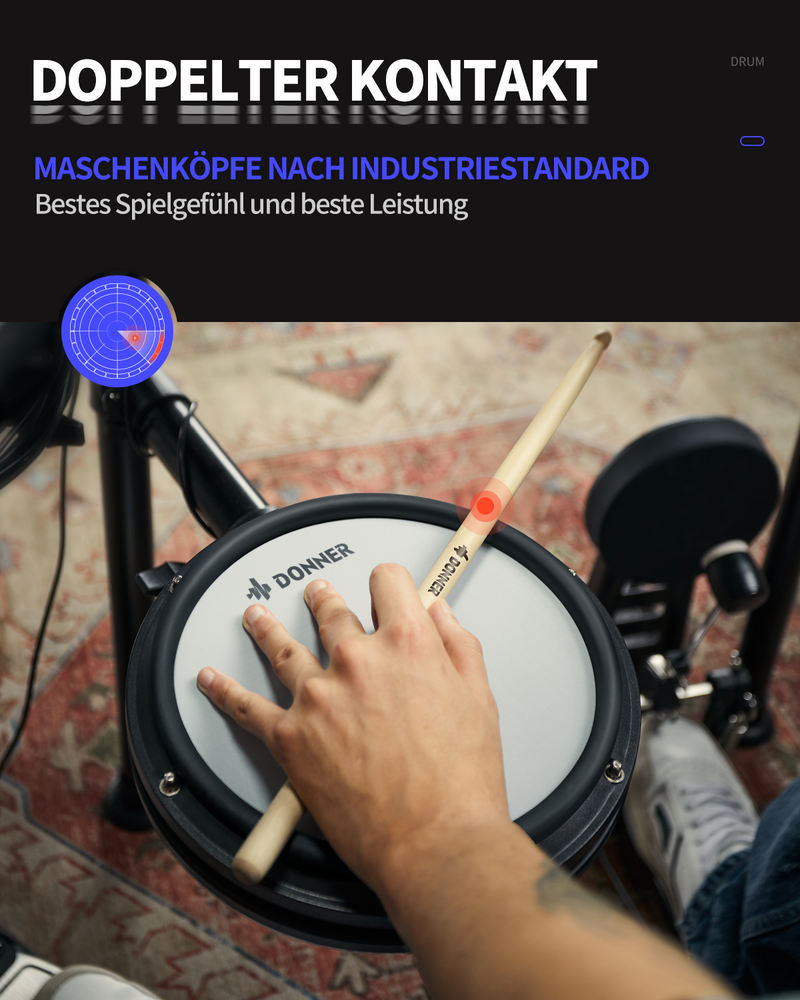 Donner DED-200 Elektronisches Schlagzeug für Einsteiger Aufgerüstet