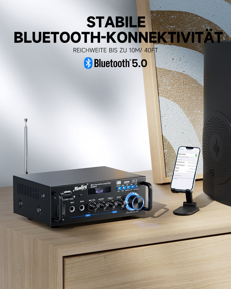 Moukey MAMP3 2.0 Kanal Stereo Bluetooth Karaoke Verstärker 100W Stereo Audio Verstärker Empfänger